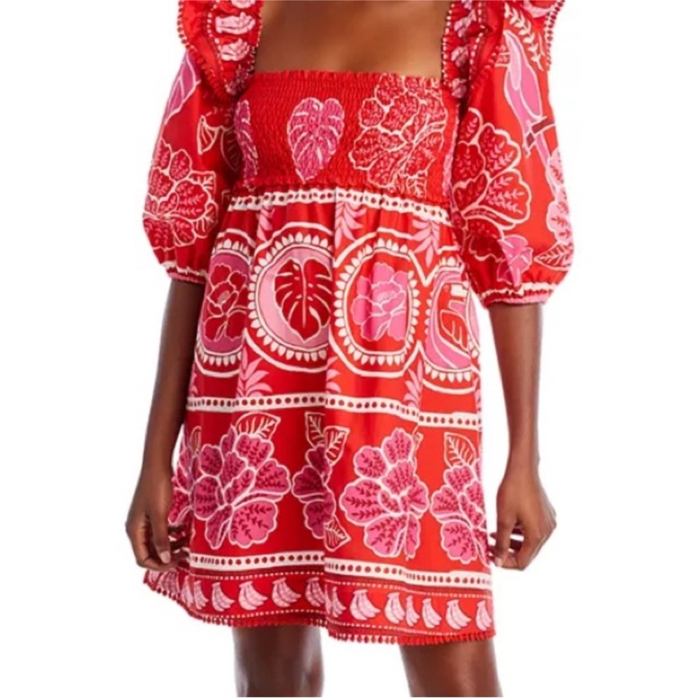 FARM Rio Red and Pink Floral Mini Dress
